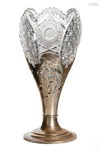 American Brilliant Crystal Vase & 925 Silver Base