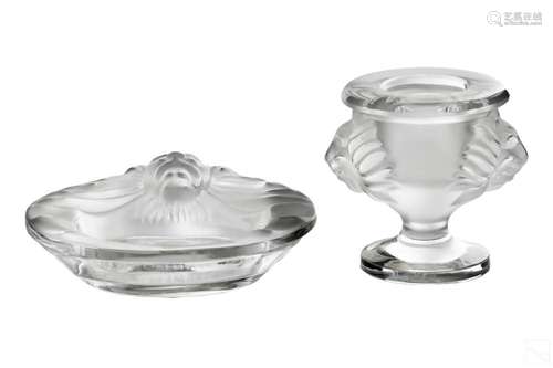 Lalique French Crystal Lion Ashtray and Cigar Cup