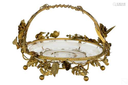 Baccarat Style Crystal and Dore Bronze Dish Basket