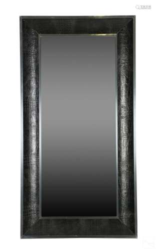 Designer Alligator Leather and Chrome Wall Mirror