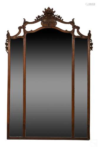 19C. French Victorian Carved Wooden Walnut Mirror