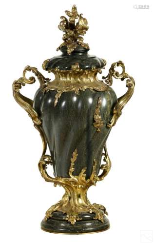 19C French Marble And Gilt Bronze Covered Urn Vase