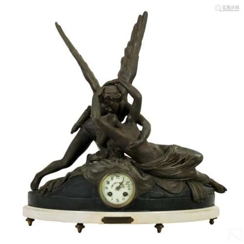 French Antique Figural Clock after Antonio Canova