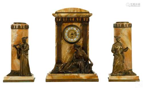 Bronze & Marble Greek Muses Clock & Garnitures SET
