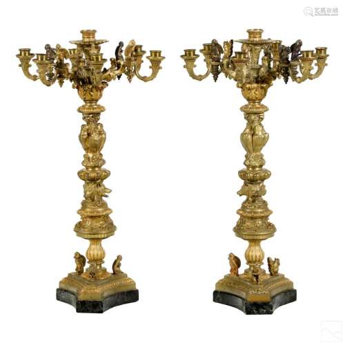 French Dore Bronze Candelabras After Thomire 19C.