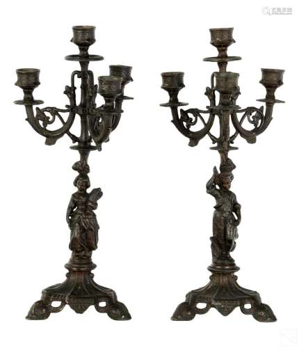 LSF French Foundry Pair Bronzed Ornate Candelabras