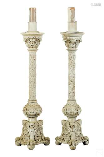 Victorian 19C Lion & Cherub Colonnade Candlesticks