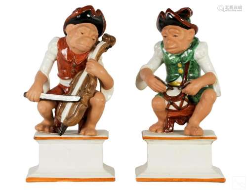 Italian Studio Art Pottery Monkey Musician Statues