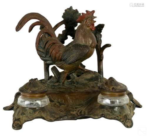 Brossy 19C. Art Nouveau Cockerel Rooster Inkwell