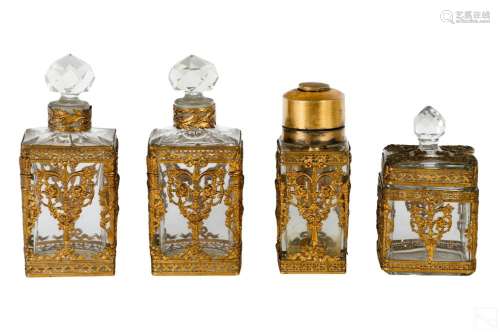 19C. French Crystal and Bronze Vanity Perfume SET