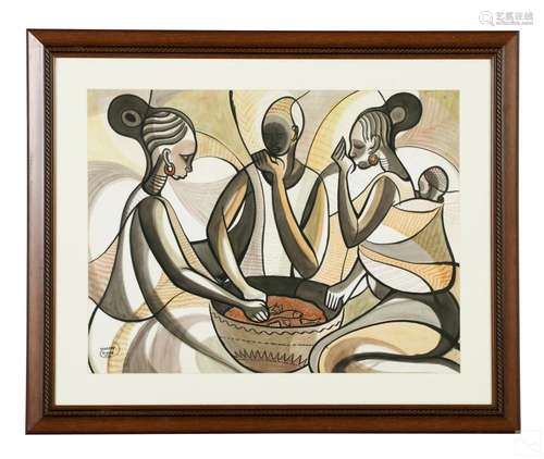 Bacary Dieme b.1949 Modern African Figure Painting