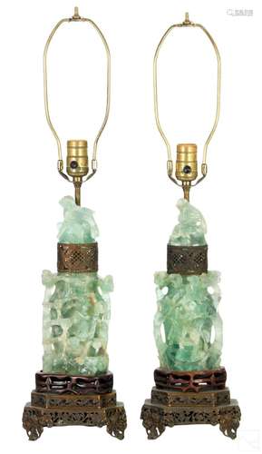 Chinese Green Fluorite Jade Style Hardstone Lamps