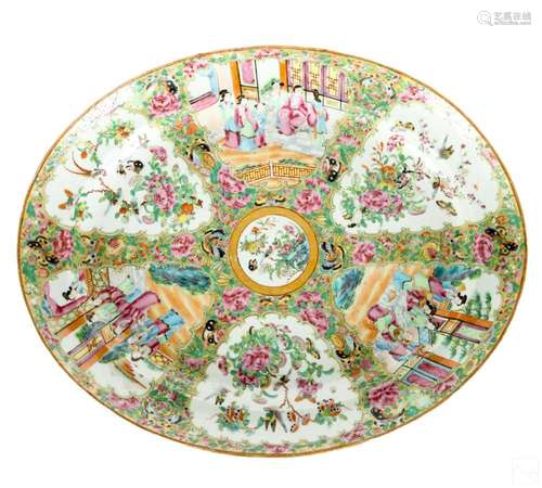 Chinese 19C Rose Medallion Porcelain Oval Platter