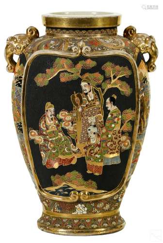 Japanese Satsuma Porcelain Immortals & Dragon Vase