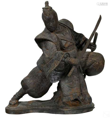 Japanese Bronze Figural Samurai Warrior Sculpture