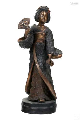 Japanese Monumental Bronze Geisha Figure Sculpture