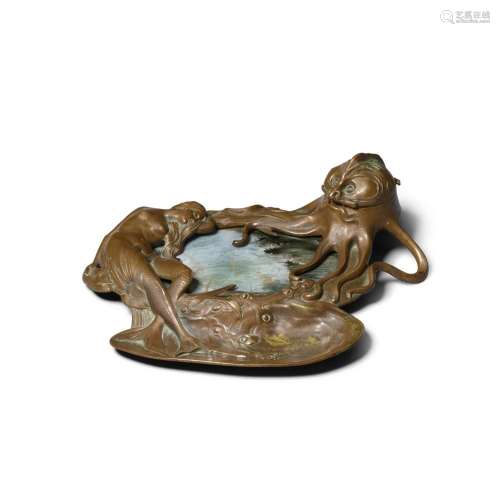 AN ART NOUVEAU BRONZE OCTOPUS AND MERMAID INKWELL circa 1900...