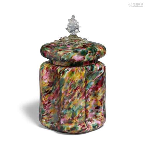 A CONFETTI AND MOTTLED GLASS CANDY JAR height 10 1/2in (27cm...