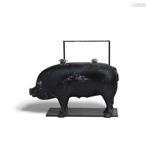 A PATINATED CAST ALUMINUM ANATOMICAL MODEL OF A PIG ON STAND...
