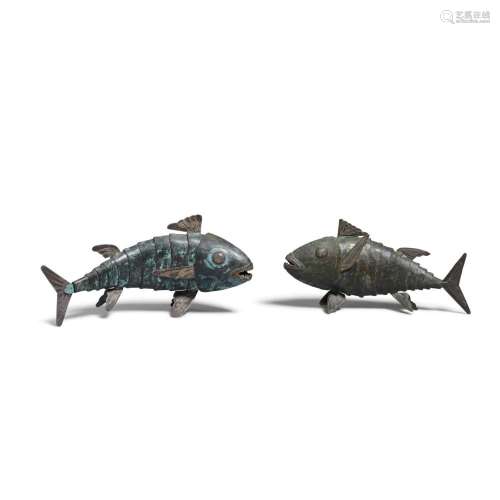 TWO GRAZIELLA LAFFI ARTICULATED SILVER FISH-FORM SCULPTURES ...