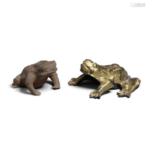 TWO FROG SCULPTURES early 20th century, one cast iron, the o...
