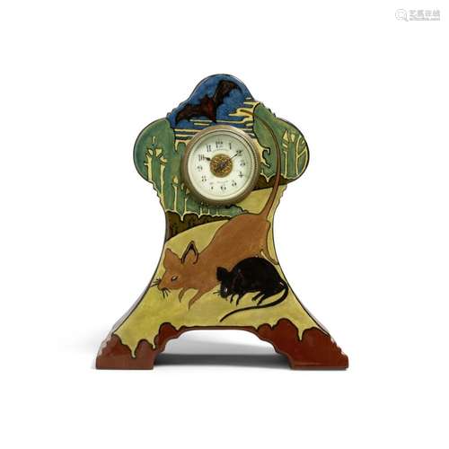 A ROZENBURG GLAZED EARTHENWARE MANTLE CLOCK circa 1905, depi...