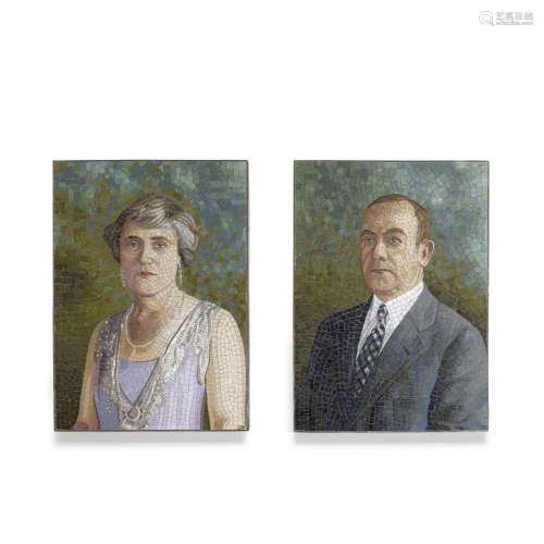 A PAIR OF PORTRAIT MOSAIC PLAQUES OF A HUSBAND AND WIFE heig...