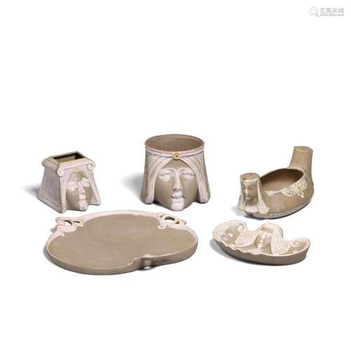 A SCHAFER & VATER EGYPTIAN REVIVAL FIVE PIECE PORCELAIN ...