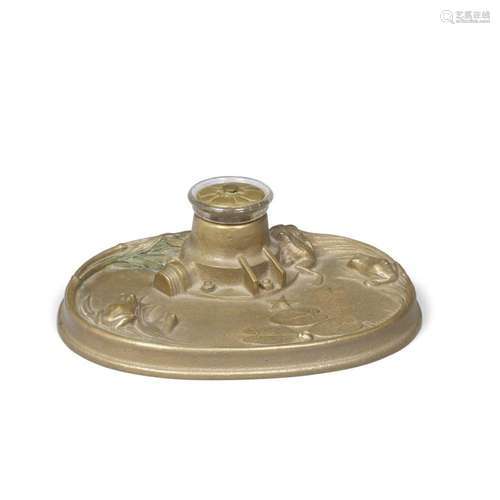 A MAURICE BOUVAL BRONZE INKWELL early 20th century, depictin...