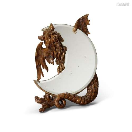 A GABRIEL VIARDOT CARVED WALNUT DRAGON MIRROR height 21 1/2i...