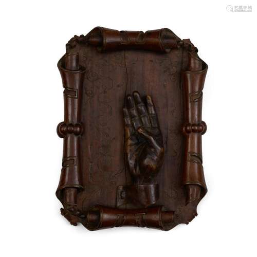 A CONTINENTAL METAL INLAID AND CARVED WALNUT RELIEF PANEL OF...