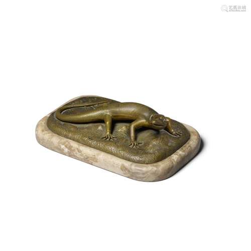 AN AUSTRIAN PATINATED BRONZE SCULPTURE OF A LIZARD ON MARBLE...