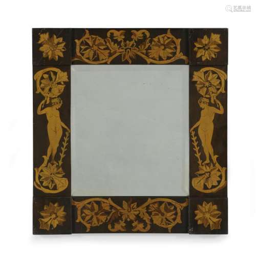 A MARQUETRY FRAMED MIRROR, DECORATED WITH FLOWERS AND MUSES ...