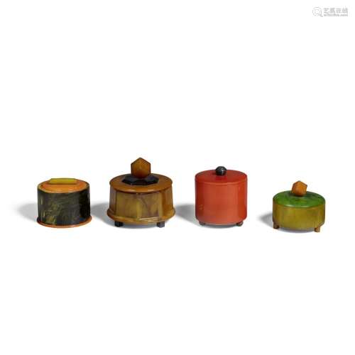 AN ASSORTED GROUP OF FOUR BAKELITE BOXES height of tallest 5...