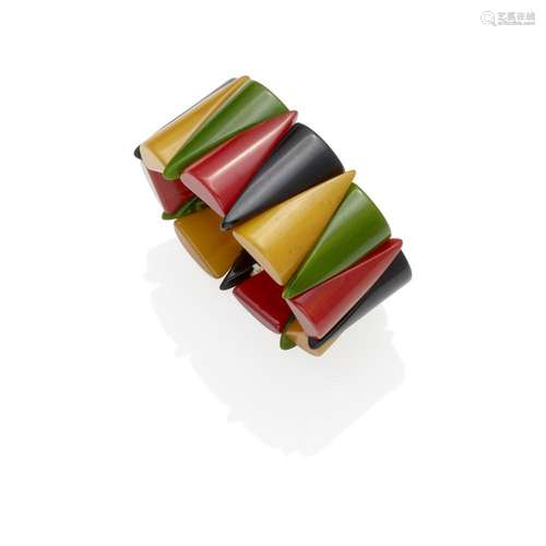 A PHILADELPHIA STYLE STRETCH BAKELITE BRACELET with alternat...