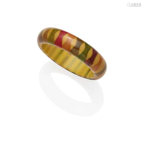 A MULTICOLOR BOWTIE BAKELITE BANGLE on a butterscotch basedi...