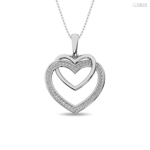 Diamond Duel Heart Pendant 1/10 ct tw in Sterling Silver