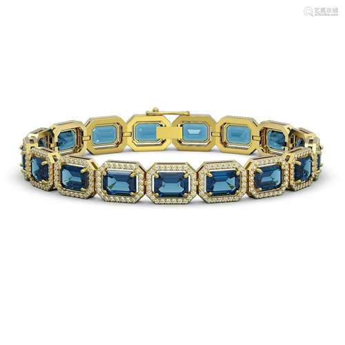 25.36 ctw London Topaz & Diamond Micro Pave Halo Bracele...