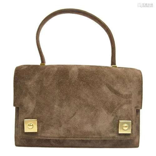 HERMES PIANO Handbag Purse Veau Velour Doblis Brown France O...