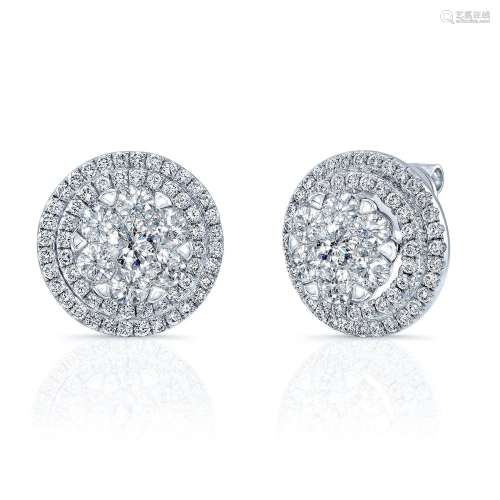 Diamond Cluster Shield Earrings In 14k White Gold