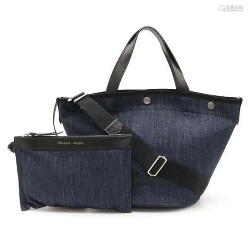 PRADA Prada Small handbag shoulder bag denim leather BLUE bl...