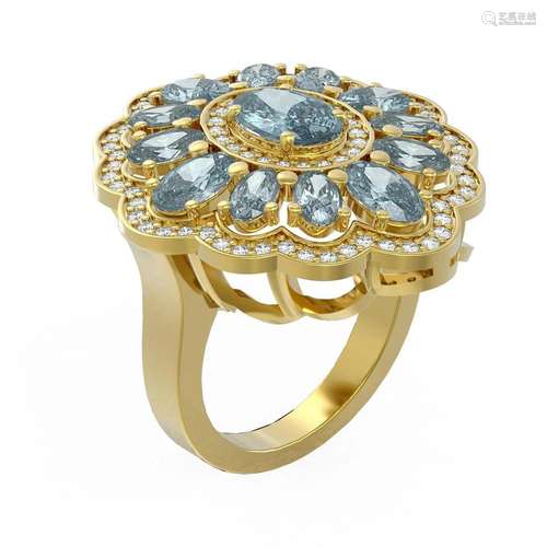 6.34 ctw Blue Topaz & Diamond Ring 18K Yellow Gold