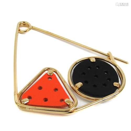 Loewe SMALL DOUBLE MECCANO PIN Leather Metal Brooch Black Go...