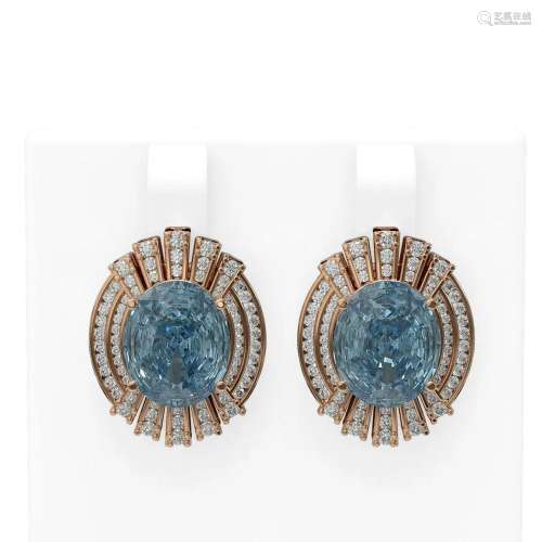 11.58 ctw Blue Topaz & Diamond Earrings 18K Rose Gold