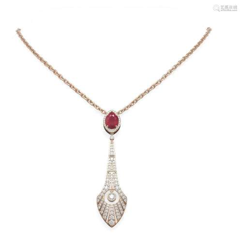 4.77 ctw Ruby & Diamond Necklace 18K Rose Gold