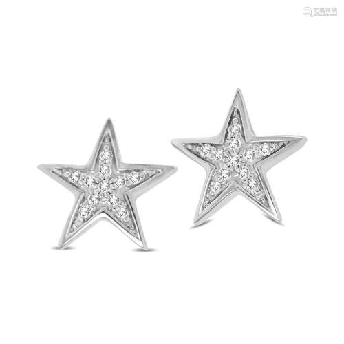 10K White Gold 1/20 Ctw Diamond Twinkle Star Earrings