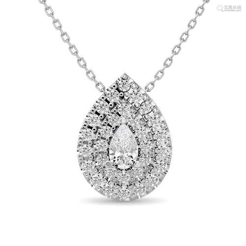 Diamond Pear Cut Double Halo Pendant 3/8 ct tw in 14K White ...