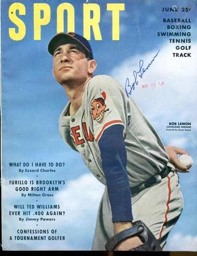 Bob Lemon Signed 1950 Sport Magazine Autographed Indians Ex+...