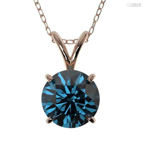 1.25 ctw Certified Intense Blue Diamond Necklace 10k Rose Go...