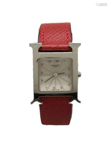 HERMES Quartz Analog Leather White RED Ladies Watch Pre Owne...